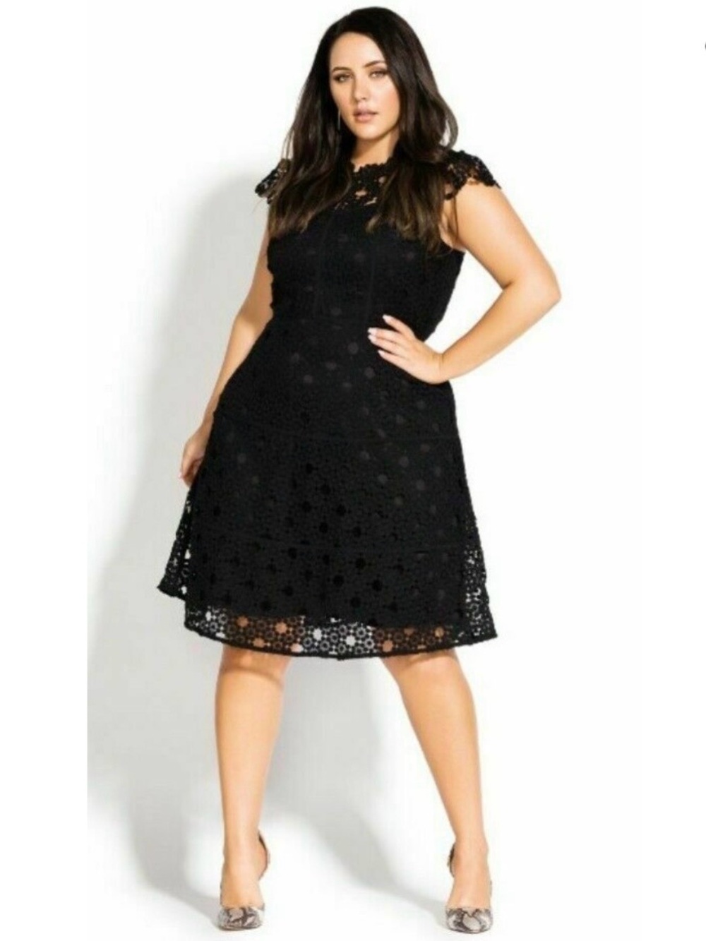 City Chic Black Lace Fit & Flare Dress Romantic Goth Chic